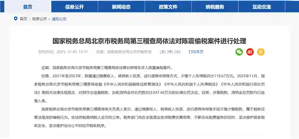 陈震偷税被追缴247万！昔日痛斥逃税者今成税案主角